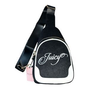 Juicy Couture Liquorice Raising Star Sling Backpack Shoulder Bag Black White NWT